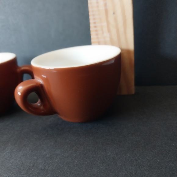 Pair Vintage Porcelain Classic Brown Bar Quality Espresso Cups, Nuova Point - Picture 7 of 9